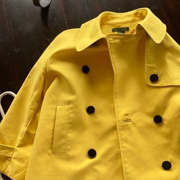 Lauren Ralph Lauren Cropped Trench Cropped double breast yellow black buttons L - Picture 10 of 16